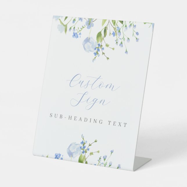 Light Blue Floral Custom Editable Pedestal Sign (Front)