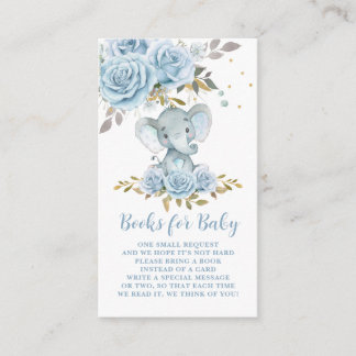 Light Blue Floral Cute Elephant Books for Baby Enclosure Card
