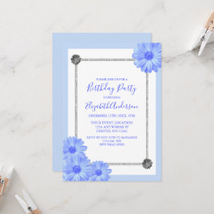 Light Blue Floral Elegant Birthday Invitation