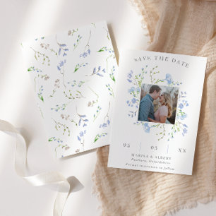 Light Blue Floral Frame Photo Save The Date