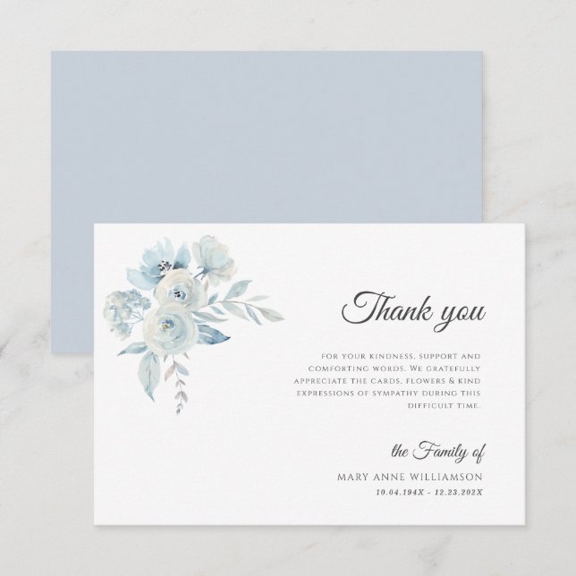 light blue floral funeral thank you cards (Front/Back)