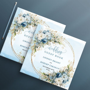 Light Blue Floral Gold Glitter Boho wedding guest  Book