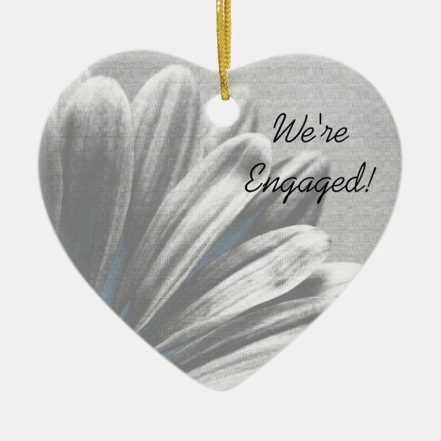 Light Blue Floral Highlights Engagement Ceramic Tree Decoration (Front)