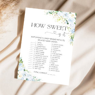 Light Blue Floral How Sweet Is It Baby Shower Game