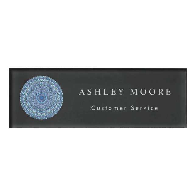 Light Blue Floral Mandala Name Tag (Front)