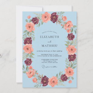 Light Blue Floral Romantic Wedding Invitation