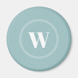 Light blue floral round monogram simple elegant magnet