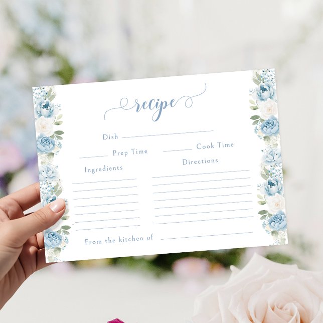 Light Blue Floral Spring Bridal Shower Recipe Card (Creator Uploaded)