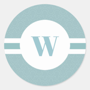 Light blue floral stripes round frame monogram classic round sticker