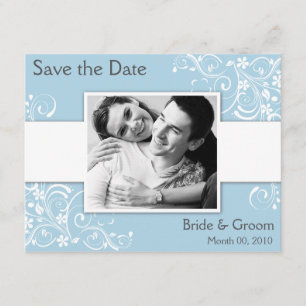 Light Blue Floral Swirl Save the Date Photo Cards