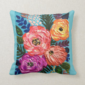 Light Blue Floral Throw Pillow