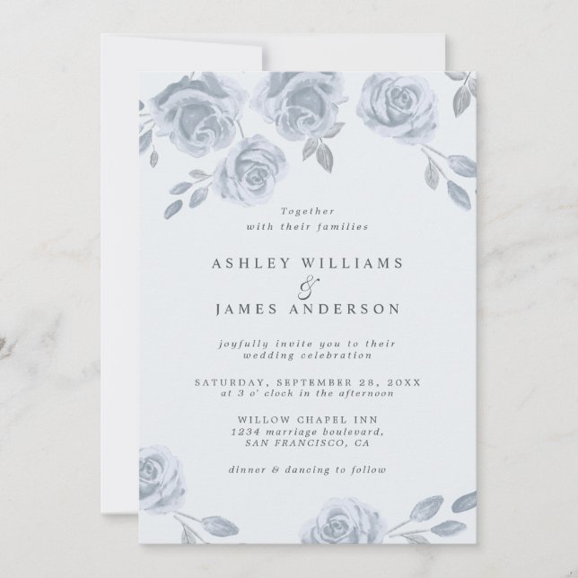 Light Blue Floral Watercolor Invitation (Front)