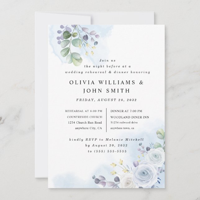 Light Blue Floral Watercolor Invitation (Front)
