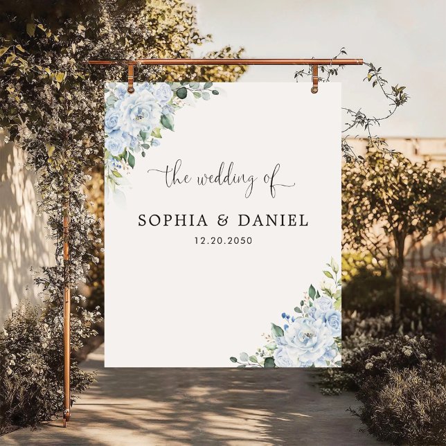 Light Blue Floral Wedding Backdrops Banner Tapestry (Creator Uploaded)