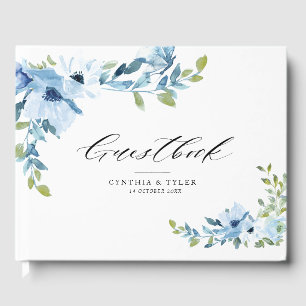 light blue floral wedding guestbook
