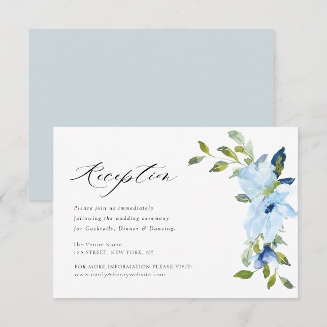 light blue floral wedding reception card (Front/Back)