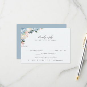 Light Blue Floral Wedding RSVP Meal Choice Card