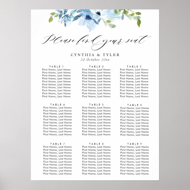 light blue floral wedding seating chart (Front)