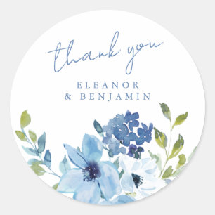 Light Blue Floral Wedding Thank You Custom Classic Round Sticker