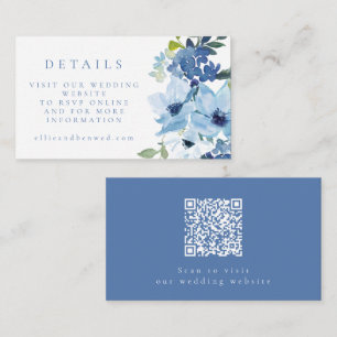 Light Blue Floral Wedding Website RSVP QR Code Enclosure Card