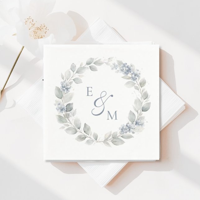 Light Blue Floral Wreath Wedding Napkin (Creator Uploaded)