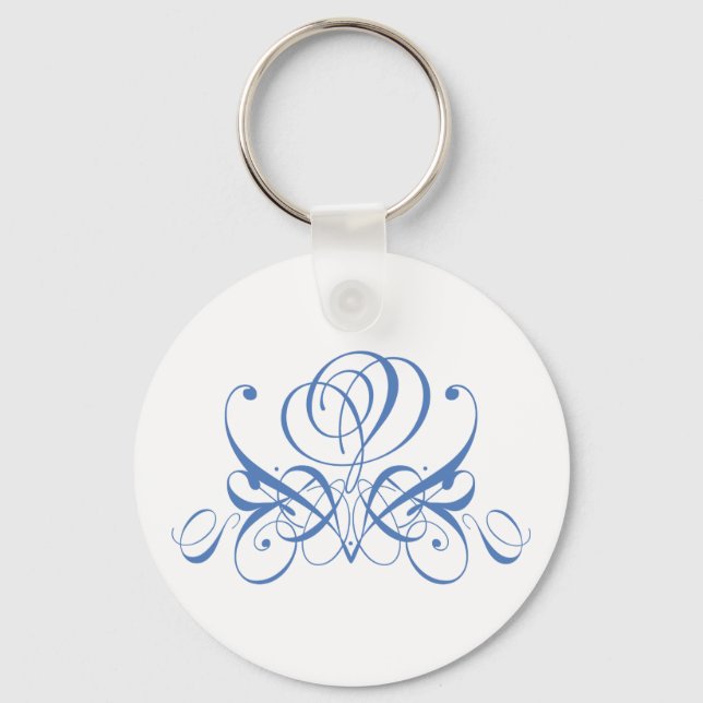 Light Blue Flourish Rose Key Ring (Front)