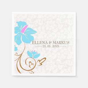 Light Blue Flower And White Damasks Paper Napkins