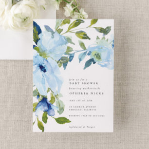 Light Blue Flower Garden Boy Baby Shower Invitation