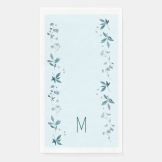 Light blue flowers and leaves dinner party napkin