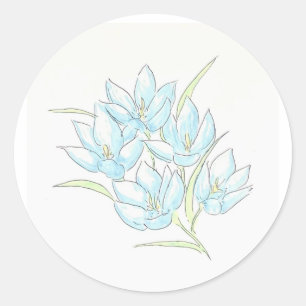 Light Blue Flowers Classic Round Sticker