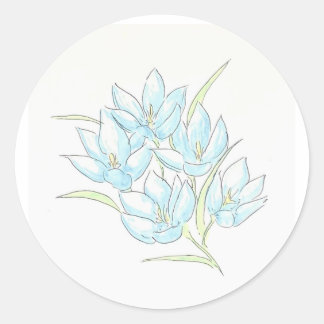 Light Blue Flowers Classic Round Sticker