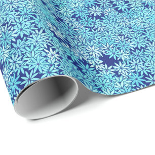 Light blue flowers, navy background wrapping paper