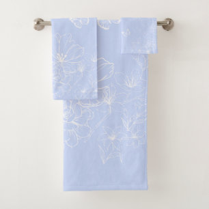 Light Blue Flowers Pattern, Floral, Minimalist Bath Towel Set
