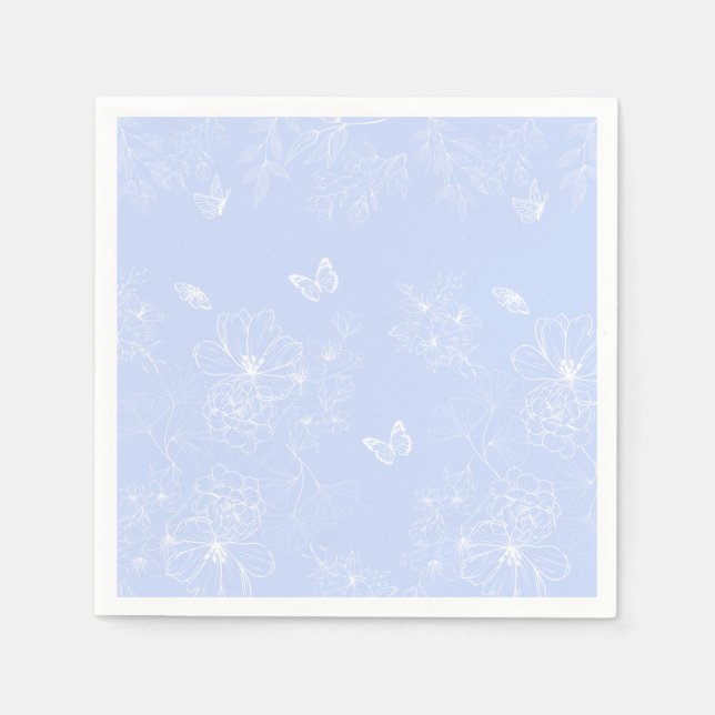 Light Blue Flowers Pattern, Floral, Minimalist Napkin (Front)