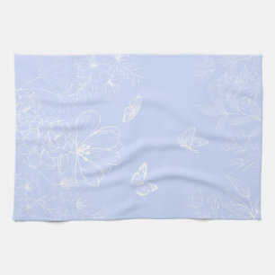 Light Blue Flowers Pattern, Floral, Minimalist Tea Towel