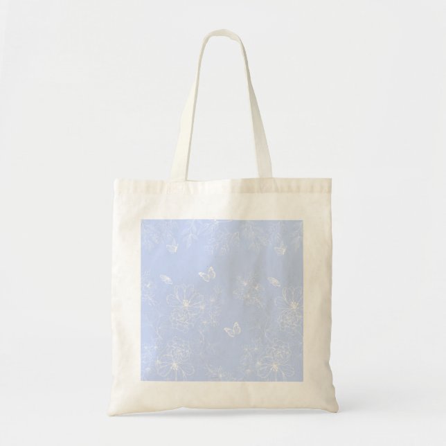 Light Blue Flowers Pattern, Floral, Minimalist Tote Bag (Front)