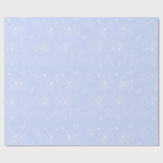 Light Blue Flowers Pattern, Floral, Minimalist Wrapping Paper (Flat)