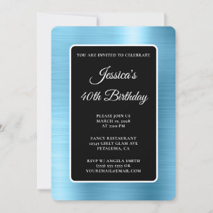 Light Blue Foil Black and White 40th Birthday Invitation