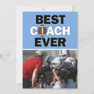 Light Blue Football Coach Best Ever Custom Photo Thank You Card