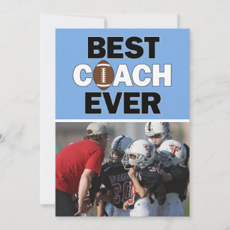 Light Blue Football Coach Best Ever Custom Photo Thank You Card