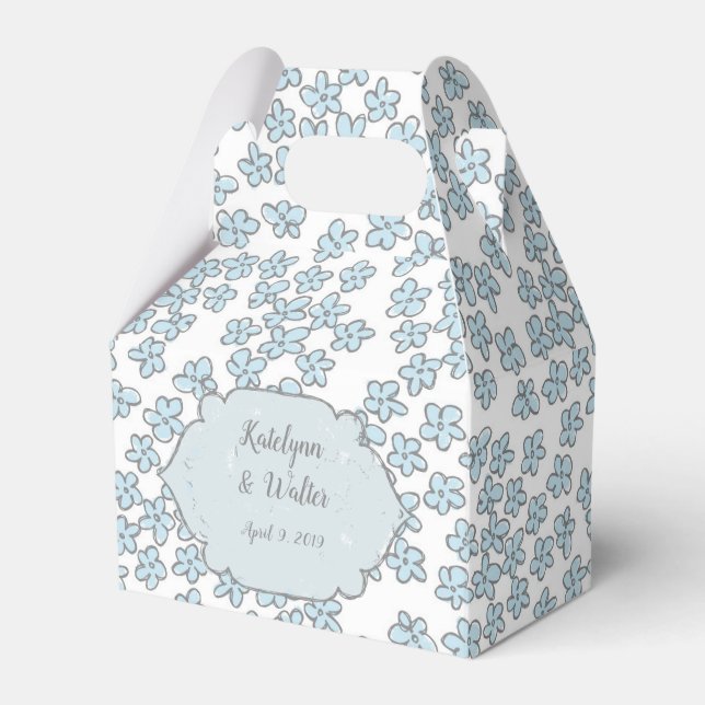Light Blue Forget-Me-Nots Doodle Wedding Favour Box (Front Side)