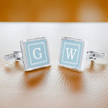 Light Blue Framed Monogram Silver Finish Cufflinks<br><div class="desc">Modern and trendy monogram initial. .</div>