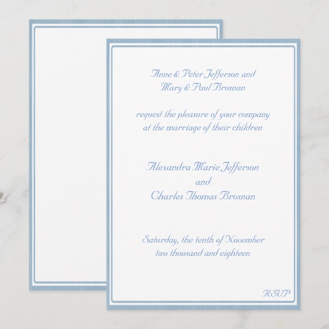 Light Blue framed Wedding Invitation (Front/Back)