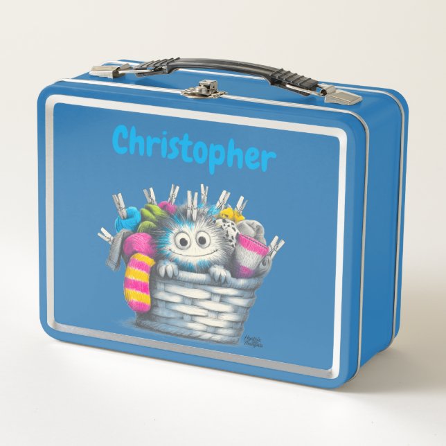 Light Blue Funny Sock Monster Design Metal Lunch Box (Front)