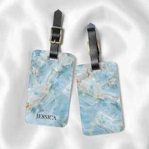 Light Blue Gemstone Personalised Modern Elegant Luggage Tag
