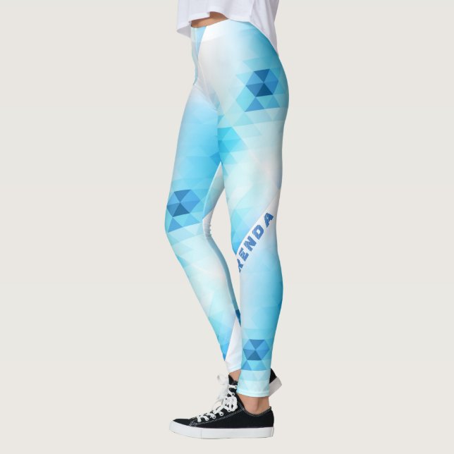 Light Blue Geometric Design Monogram Leggings (Left)