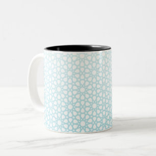 Light Blue Geometric Lattice Pattern Two-Tone Coffee Mug