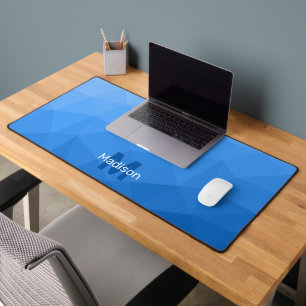 Light blue Geometric Mesh Pattern monogram Desk Mat