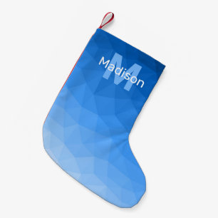 Light blue geometric mesh pattern Monogram Small Christmas Stocking