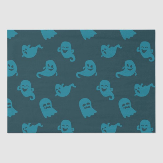 Light Blue Ghosts Dark Blue Halloween Tissue Paper (Front)